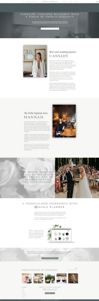 A Screenshot of the Noble Nuptials Website About Page