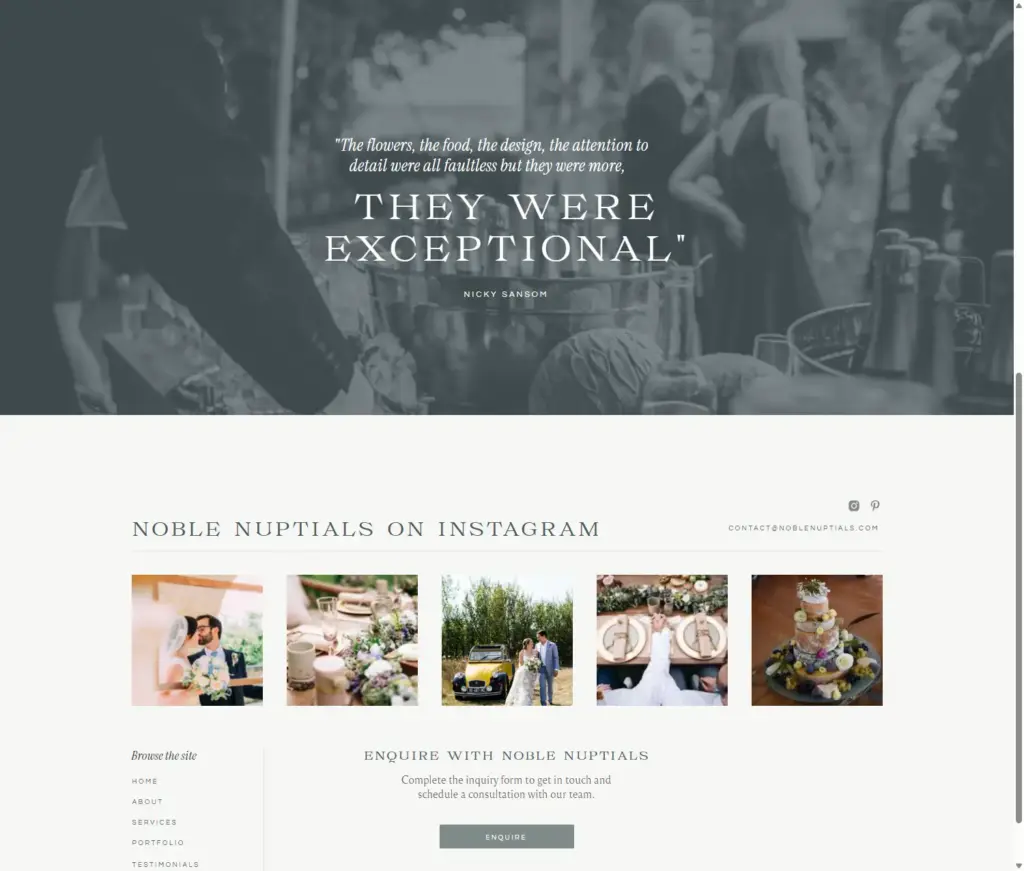 A screenshot of a Noble Nuptials website page