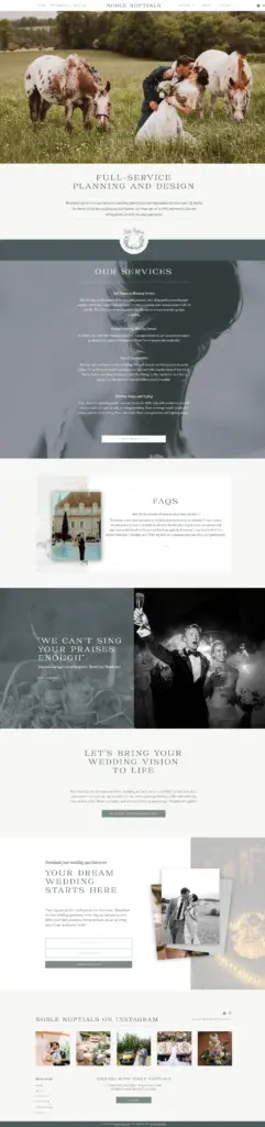 A screenshot of the Noble Nuptials website services page